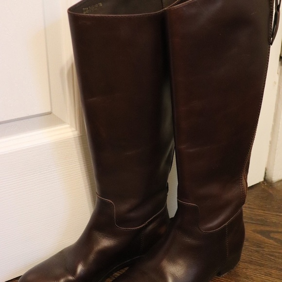 Cole Hann Brown Leather Knee High Round Toe Back Zip Up Arlington Riding Boots - Picture 2 of 7